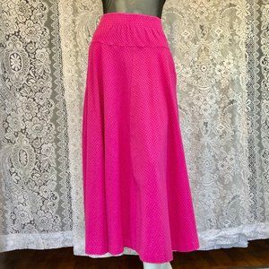 80s Vintage Pink Polka dot Long skirt Perspective Pockets Elastic Waist XS B1